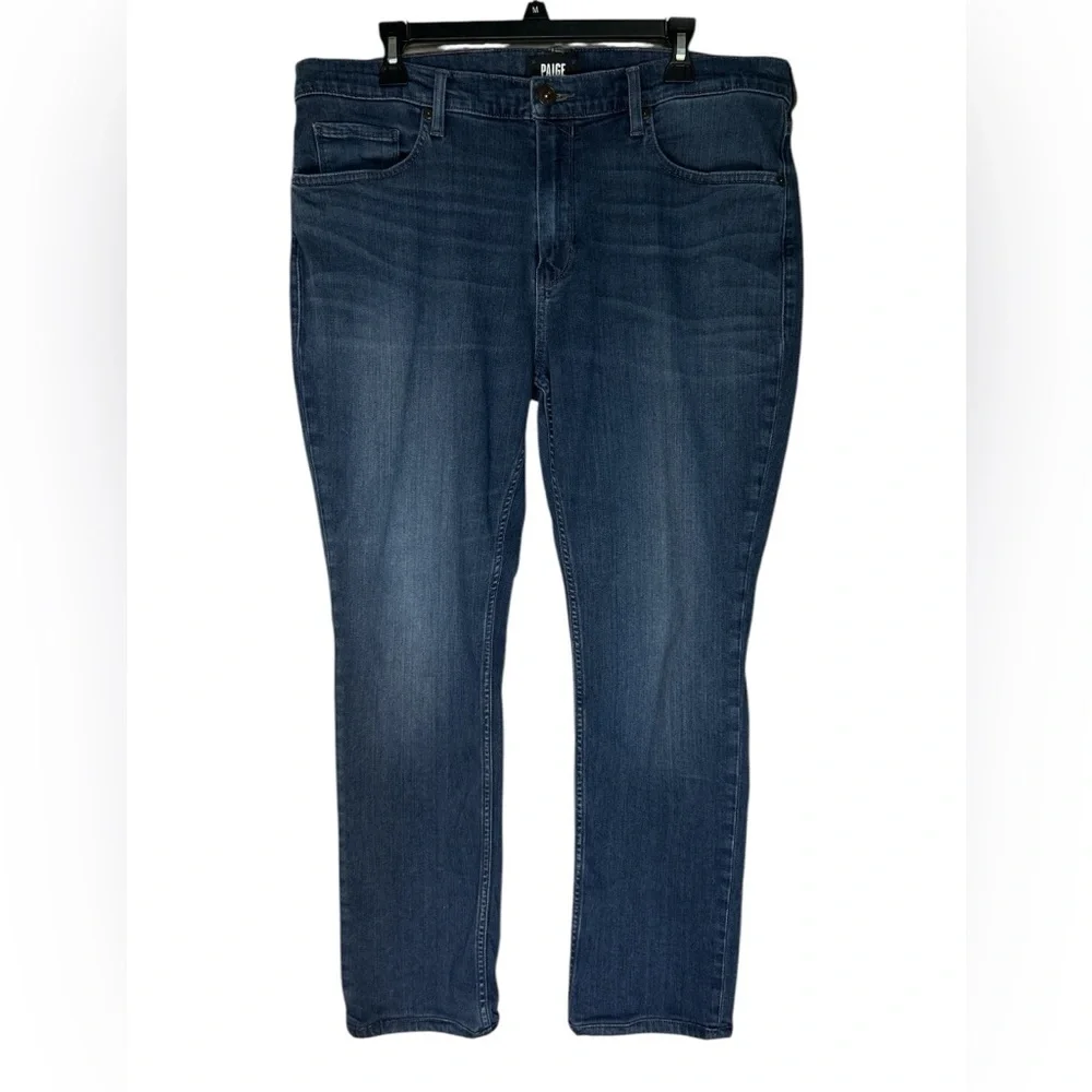 PAIGE Federal Blakely Blue Straight Jeans with Subtle Fading Sz 38
